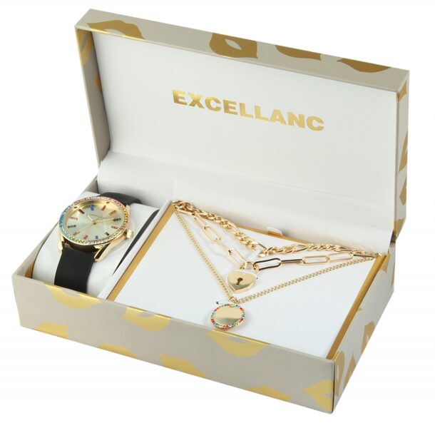 Excellanc gift set with women's watch and three necklaces, colorful 