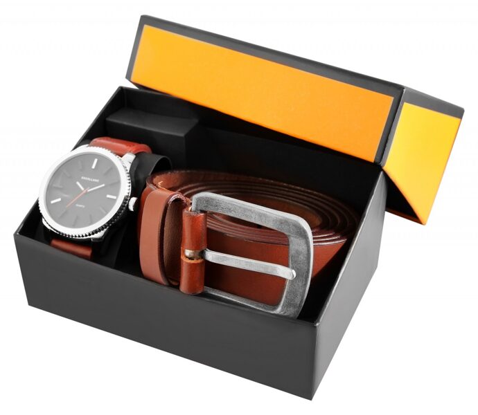 Excellanc gift set with men's watch and genuine leather belt