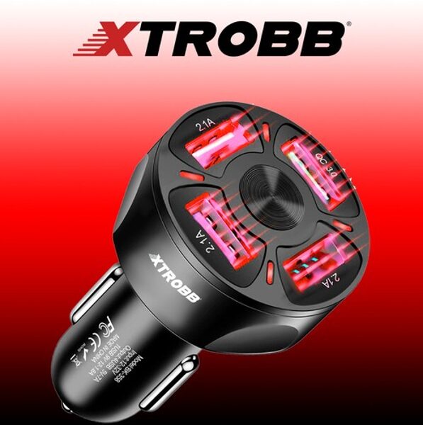 4x USB auto lādētājs + kabelis, Xtrobb