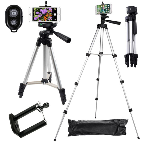 Tripod with remote control and Bluetooth (silver)