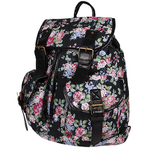 High quality backpack, floral, black 