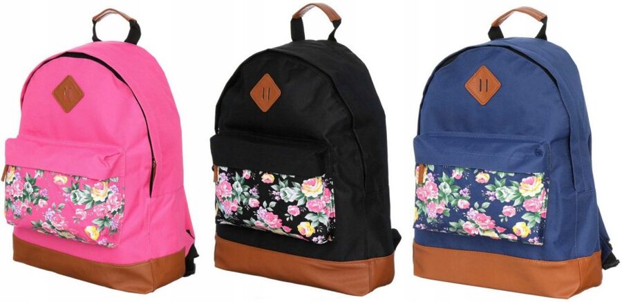 Backpack, pink with flowers